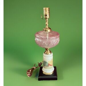 Lamp Vintage Ceramic Leaf Pattern Black Base 17" Tall No Shade Works Great